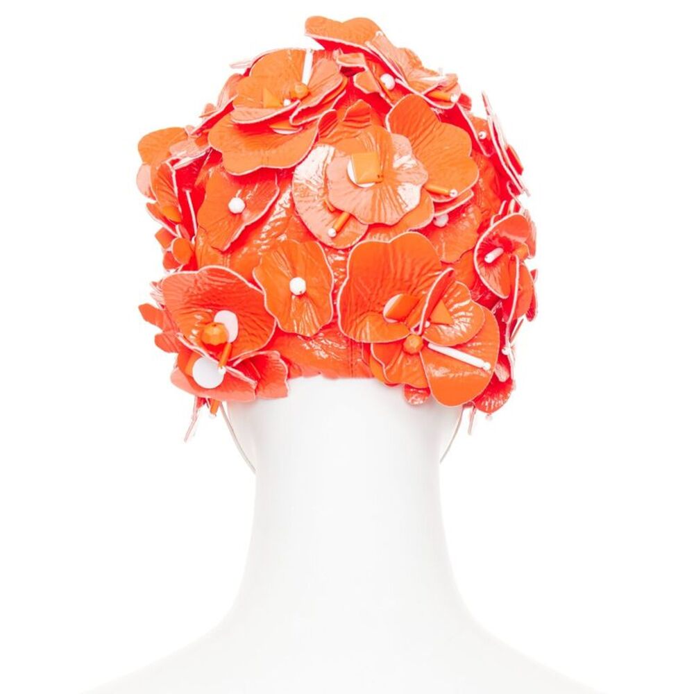 Miu Miu orange patent leather petals beaded swim cap hat - Picture 4 of 9